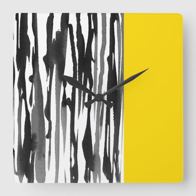 Black and White Abstract Stripes Square Wall Clock (Front)
