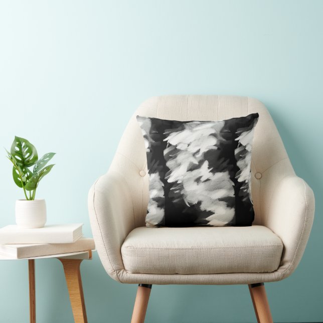 Black and white abstract strokes kitty voices cushion (Chair)