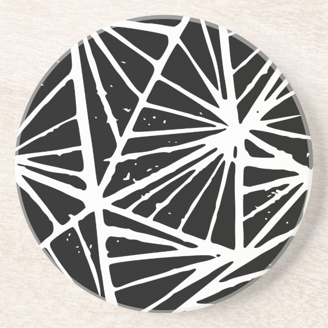 Black and White Abstract Triangles Lino Cut Coaster (Front)