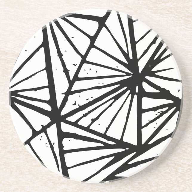 Black and White Abstract Triangles Lino Cut Coaster (Front)