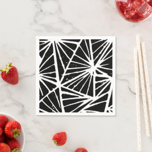 Black and White Abstract Triangles Lino Cut Napkin