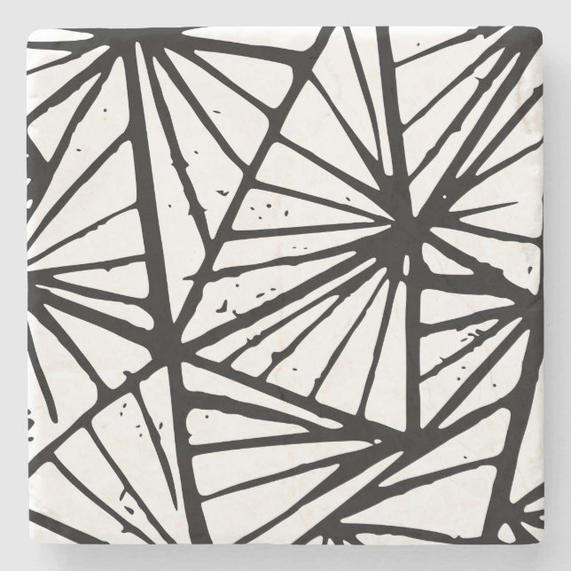 Black and White Abstract Triangles Lino Cut Stone Coaster (Front)