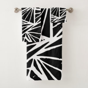 Black and White Abstract Triangles Lino Print Bath Towel Set