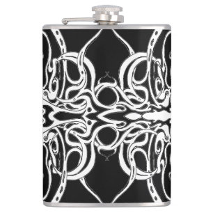 Black and White Abstract Tribal Tattoo Design Hip Flask