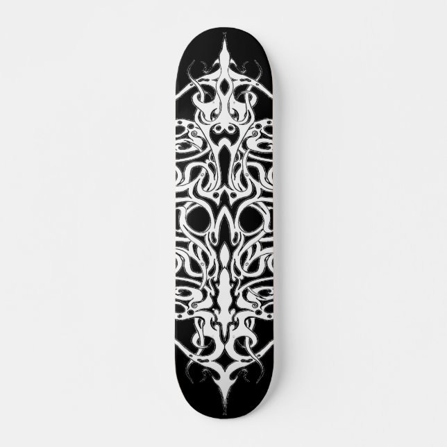Black and White Abstract Tribal Tattoo Design Skateboard (Front)