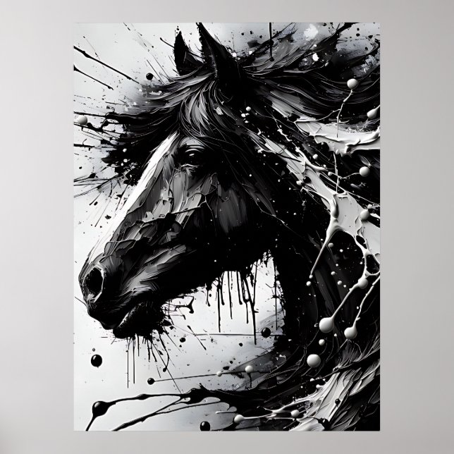 Black and White Abstract Wall Art, Horse Poster (Front)