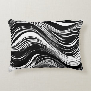 Black and White Abstract Wave Decorative Cushion