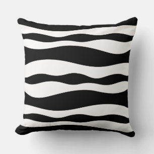 Black And White Abstract Wavy Stripes Cushion
