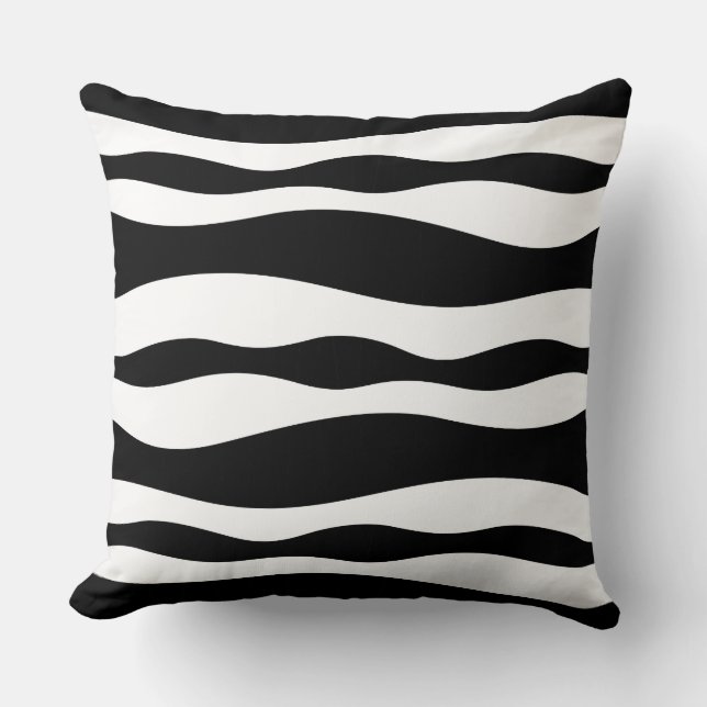 Black And White Abstract Wavy Stripes Cushion (Front)