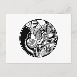 Black And White Abstract Zendala On Circle Postcard