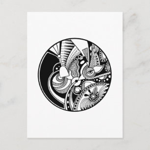 Black And White Abstract Zendala On Circle Postcard