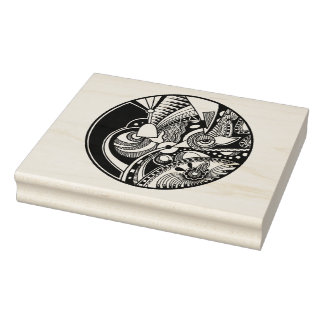 Black And White Abstract Zendala On Circle Rubber Stamp