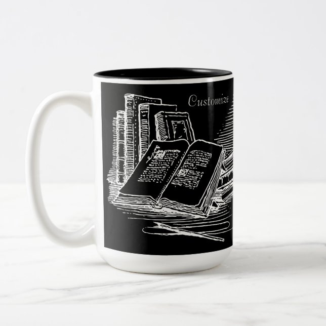 Black And White Academia Personalised  Two-Tone Coffee Mug (Left)