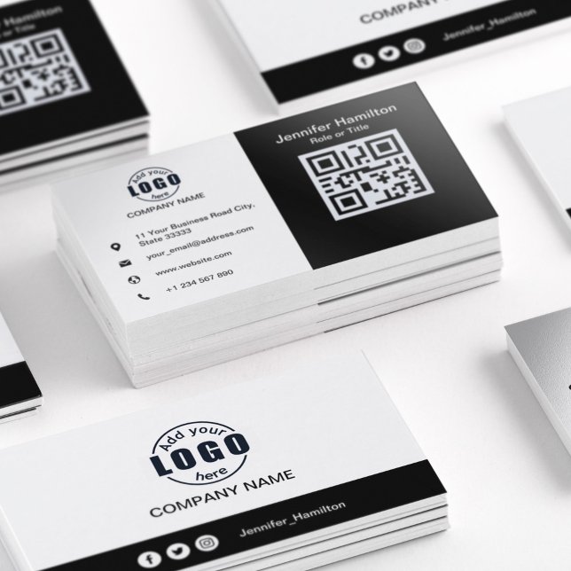 Black and White add your QR Code Standard Business Card (Creator Uploaded)