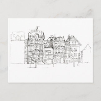 Black And White Aesthetic City Drawing Postcard