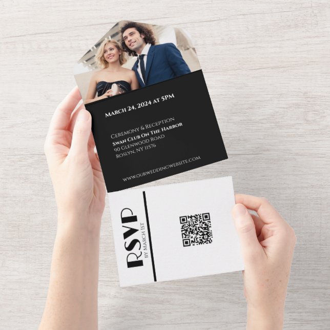 Black and White Affair-Wedding Rings- All In One I All In One Invitation (Tearaway)