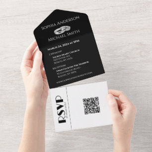 Black and White Affair-Wedding Rings- All In One Invitation