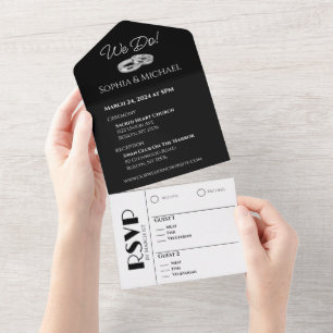 Black and White Affair-Wedding Rings- All In One Invitation