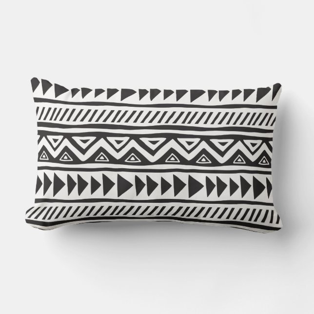 Black And White African Ethnic Pattern Lumbar Cushion (Front)