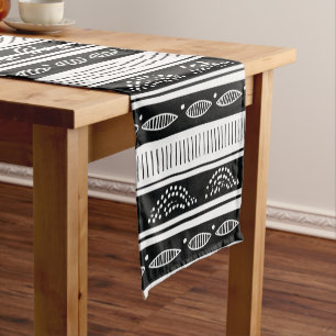 Black And White African Ethnic Tribal Pattern Short Table Runner