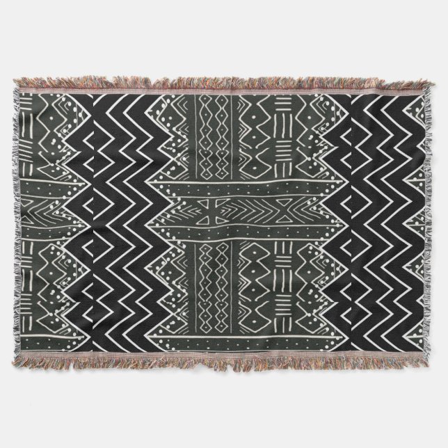 Black and White African Pattern Throw Blanket (Front)