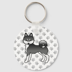 Black And White Alaskan Klee Kai Cute Dog & Paws Key Ring