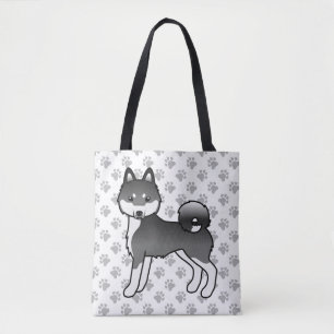 Black And White Alaskan Klee Kai Cute Dog & Paws Tote Bag