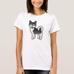 Black And White Alaskan Klee Kai Dog Illustration T-Shirt