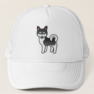 Black And White Alaskan Klee Kai Dog Illustration Trucker Hat