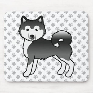 Black And White Alaskan Malamute Cute Cartoon Dog Mouse Pad