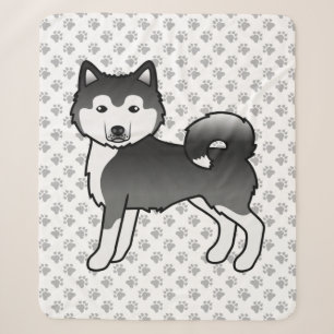 Black And White Alaskan Malamute Cute Cartoon Dog Sherpa Blanket