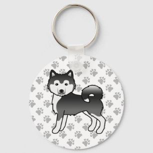 Black And White Alaskan Malamute Cute Dog & Paws Key Ring