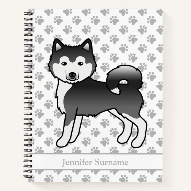 Black And White Alaskan Malamute Dog & Custom Text Notebook (Front)