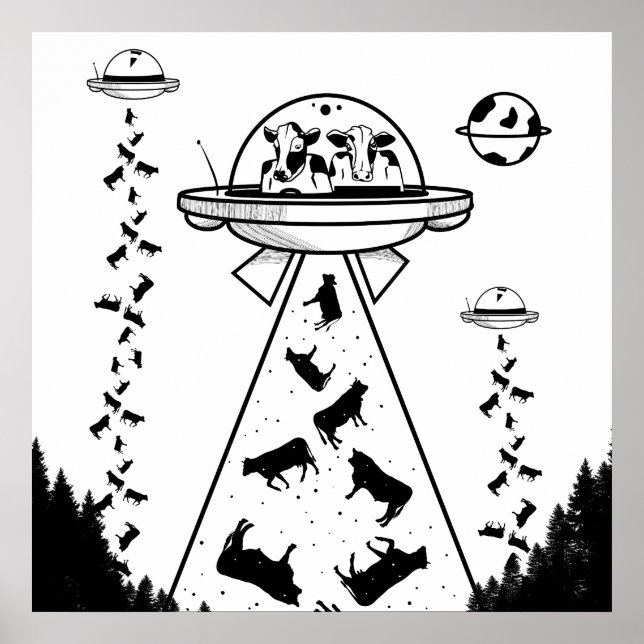 Black and white alien abduction poster (Front)