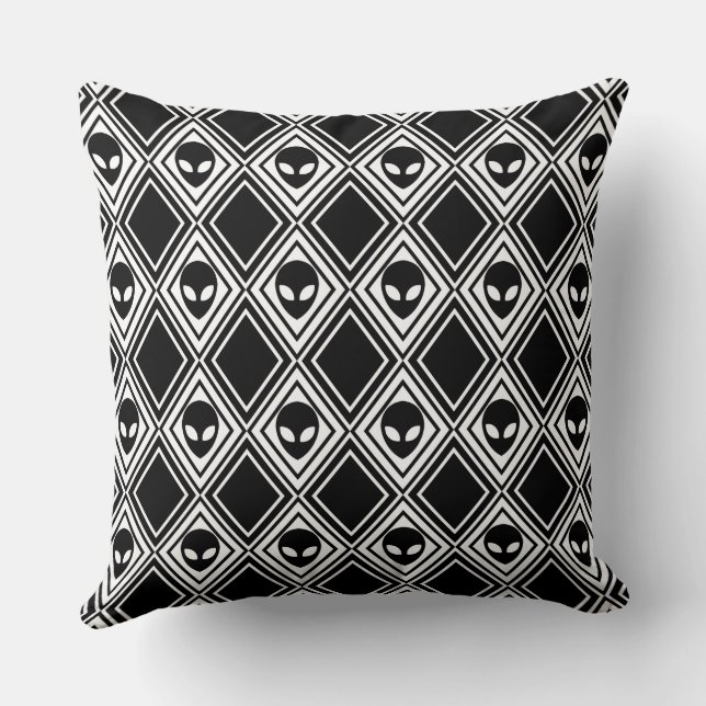 Black and White Alien Argyle Pattern Cushion (Back)