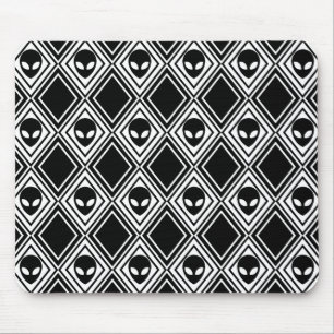 Black and White Alien Argyle Pattern Mouse Pad
