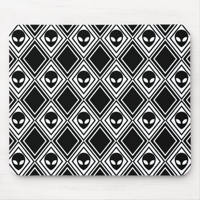 Black and White Alien Argyle Pattern Mouse Pad (Front)