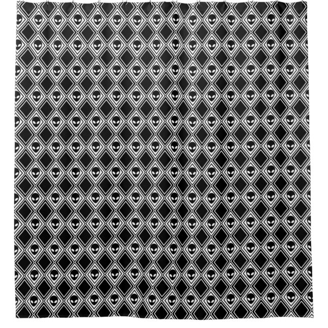 Black and White Alien Argyle Pattern Shower Curtain (Front)
