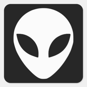 Black and White Alien Head Square Sticker