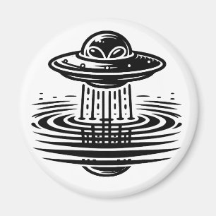 Black and White Alien in UFO Ai art Magnet
