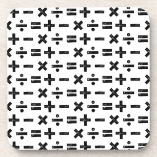 Black and White All Math Symbols Lino Cut Coaster