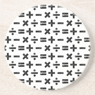 Black and White All Math Symbols Lino Cut Coaster