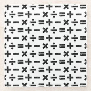 Black and White All Math Symbols Lino Cut Glass Coaster