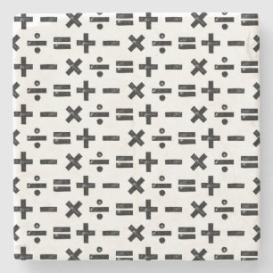Black and White All Math Symbols Lino Cut Stone Coaster