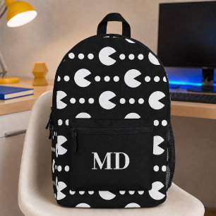 Black and White All Over Gamer Custom Initials Printed Backpack