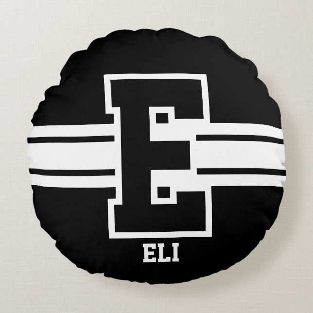 Black and White - All Sport Letters Round Cushion (Front)