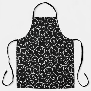Black and White allover seamless scroll designpatt Apron
