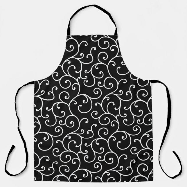 Black and White allover seamless scroll designpatt Apron (Front)
