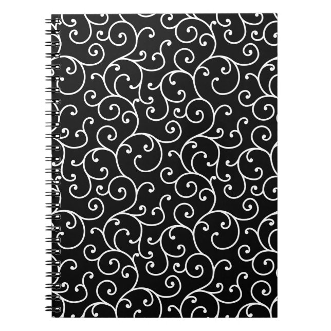Black and White allover seamless scroll designpatt Notebook (Front)