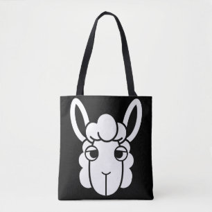 Black and White Alpaca Head Tote Bag by Wighar